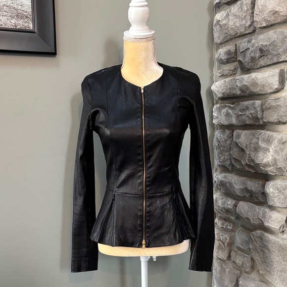 The Row Black Leather Anasta Jacket, Peplum, Size 6, Like New